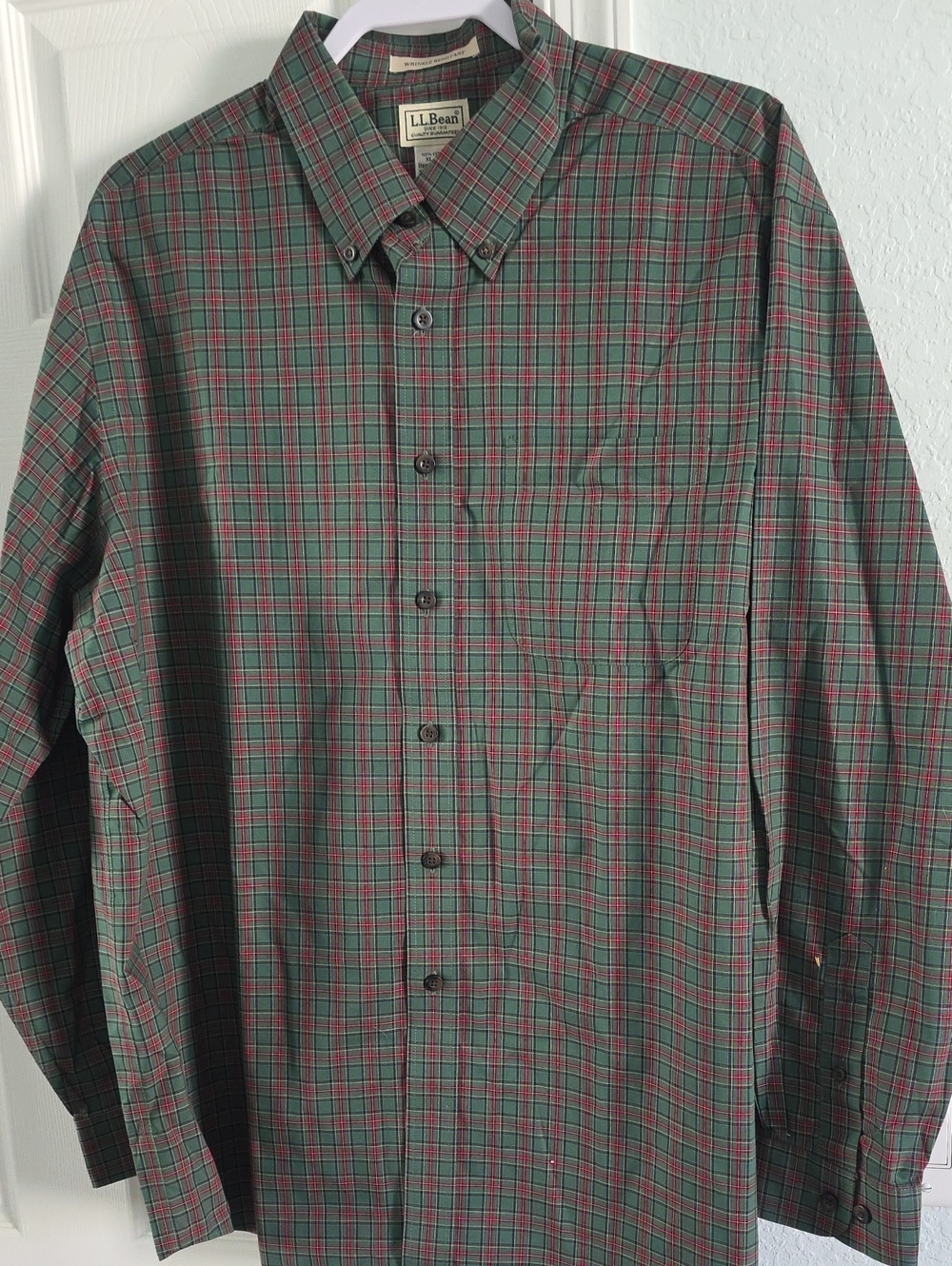 L.L. Bean Men's Green and Red Plaid Button-Down Shirt